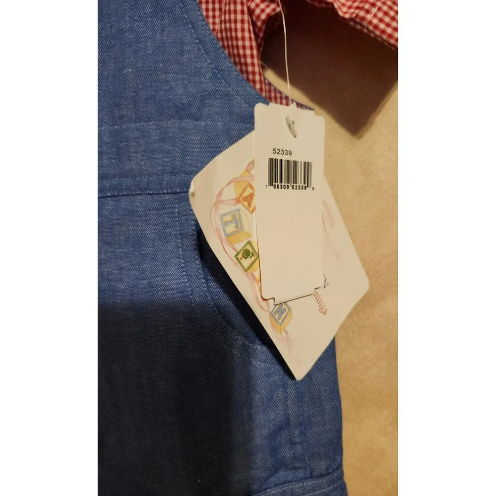 House of Hatten Boys 4T Sailboat Gingham Shirt and Blue Overalls Set NWT